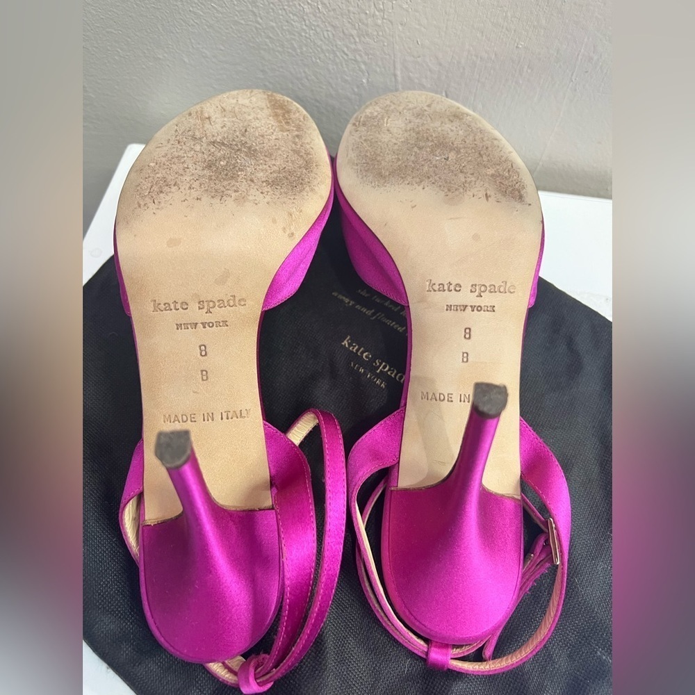 Kate Spade New York Fuchsia Satin Rose Heels | Size 8 | Made in Italy - Picture 5 of 6
